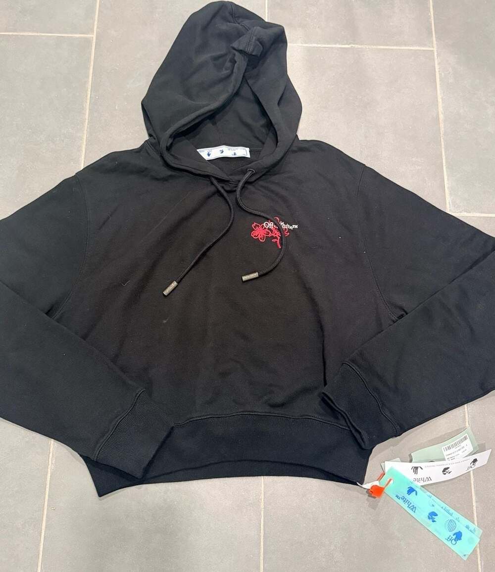 Off-White Floral Arrows Cropped Hoodie Black